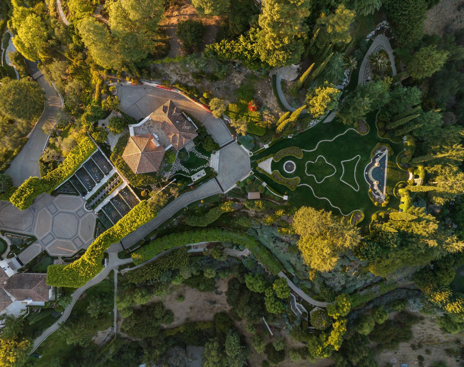 Aerial view of the estate gardens and pathways