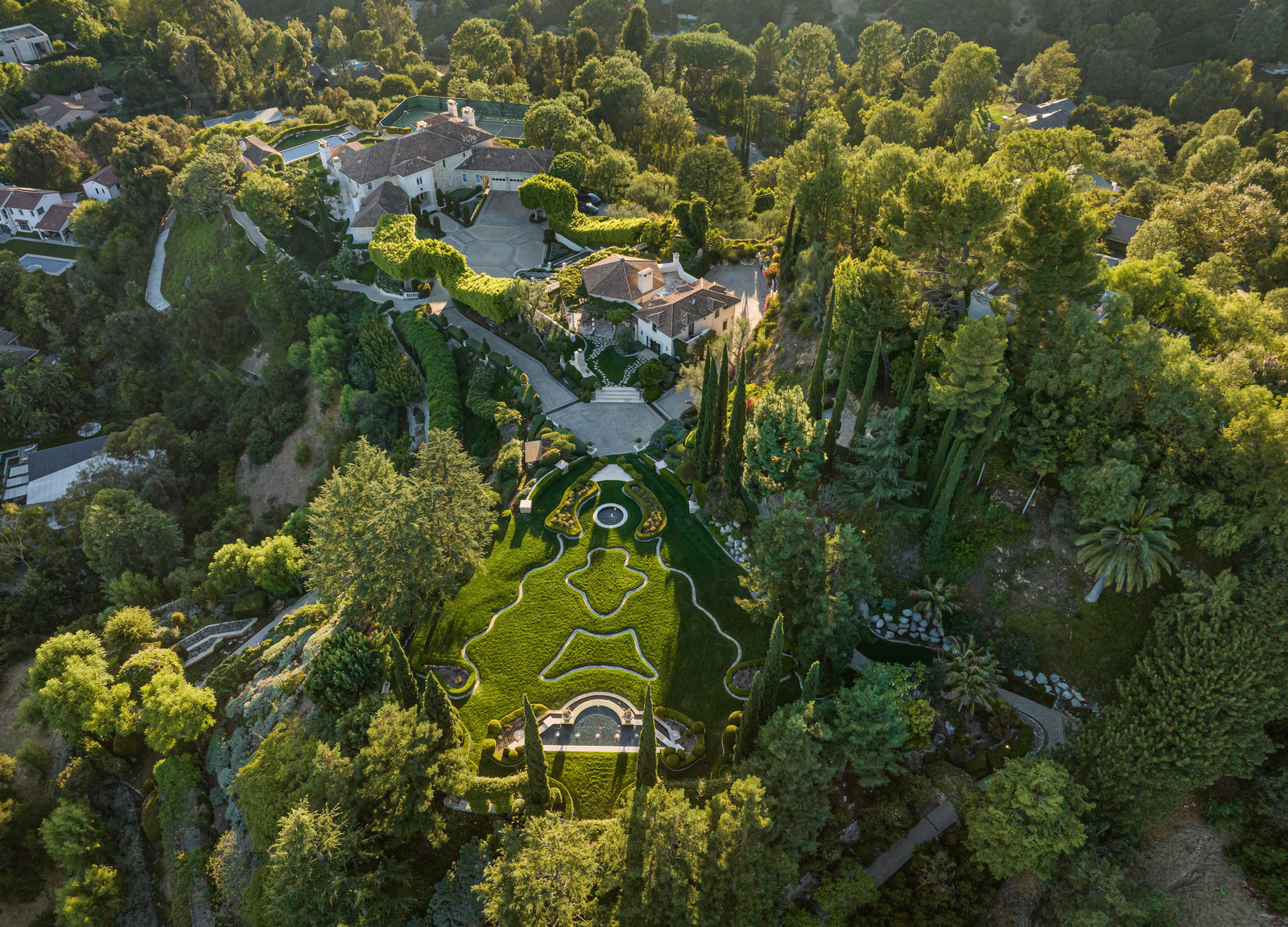 Aerial view across the estate grounds