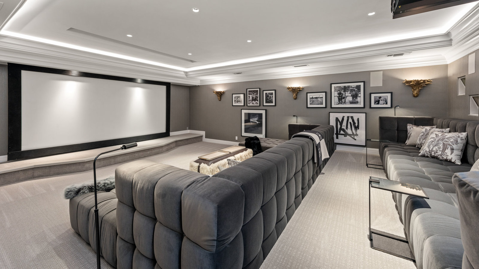 Private movie theater with bar seating
